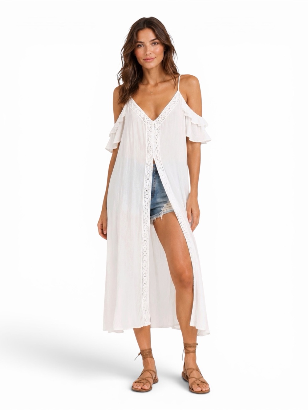 Lulus – Boho Crochet Beach Cover Up Dress White Boho – Sz. XS